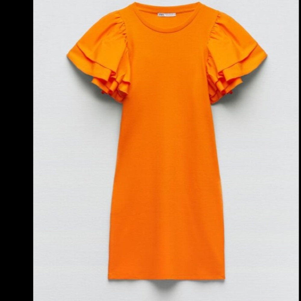 ZARA RUFFLED RIB DRESS ORANGE